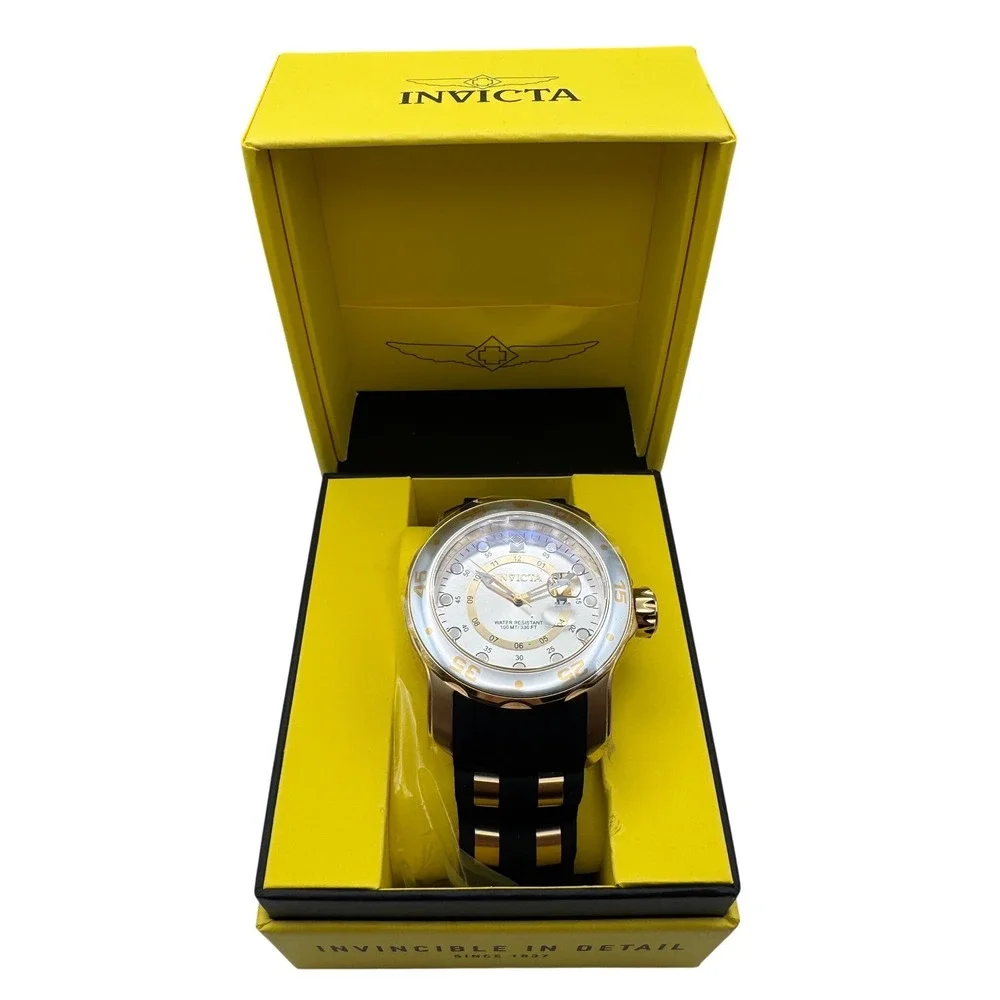 Invicta Pro Diver SCUBA 8995 Mens Watch Gold Tone Silver Dial Black Strap